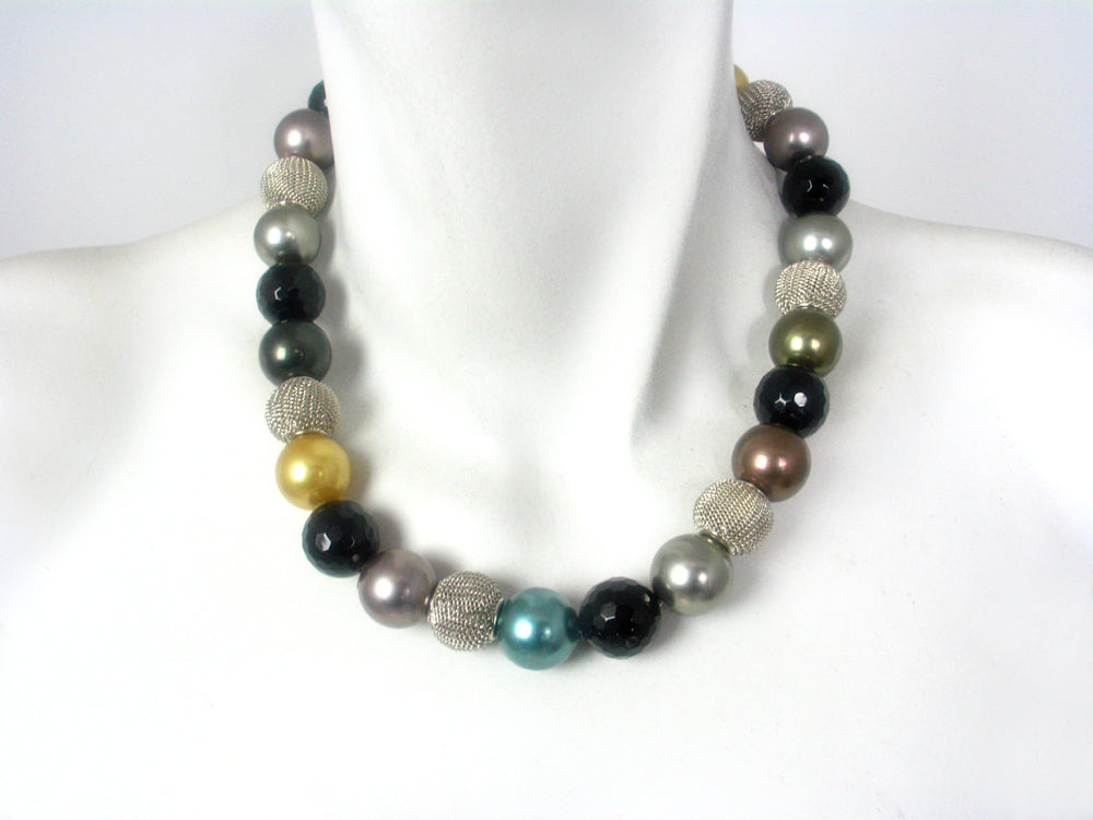 2-Strand Crystal, Onyx, and Pearl Necklace | ERICA ZAP DESIGNS