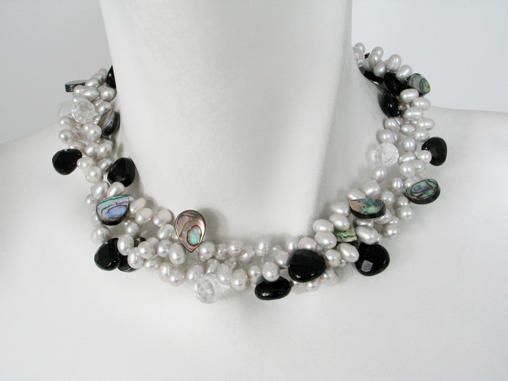 3-Strand Pearl & Stone Necklace - Erica Zap Designs