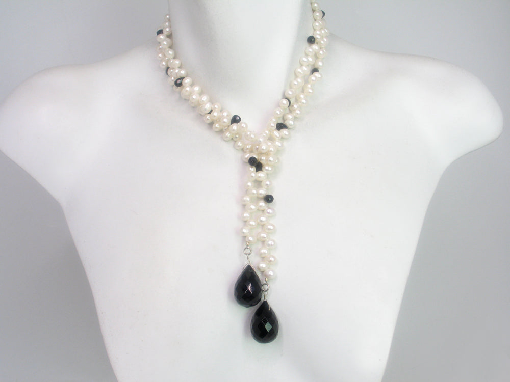 2-Strand Crystal, Onyx, and Pearl Necklace | ERICA ZAP DESIGNS