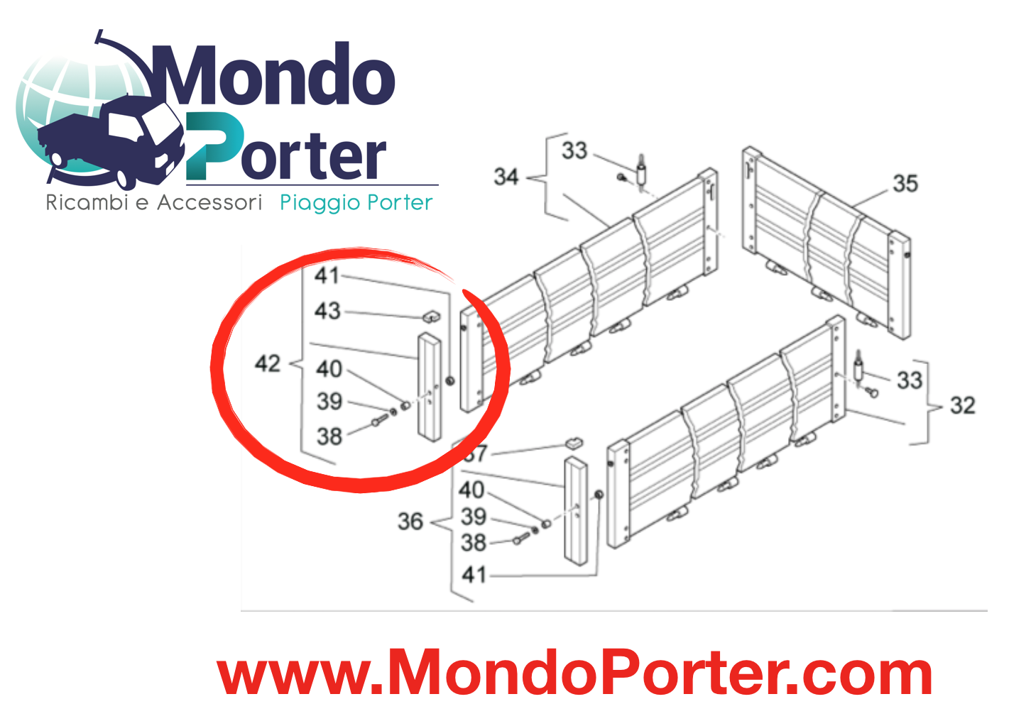 Piantone Cantonale  Sponda Dx Piaggio Porter