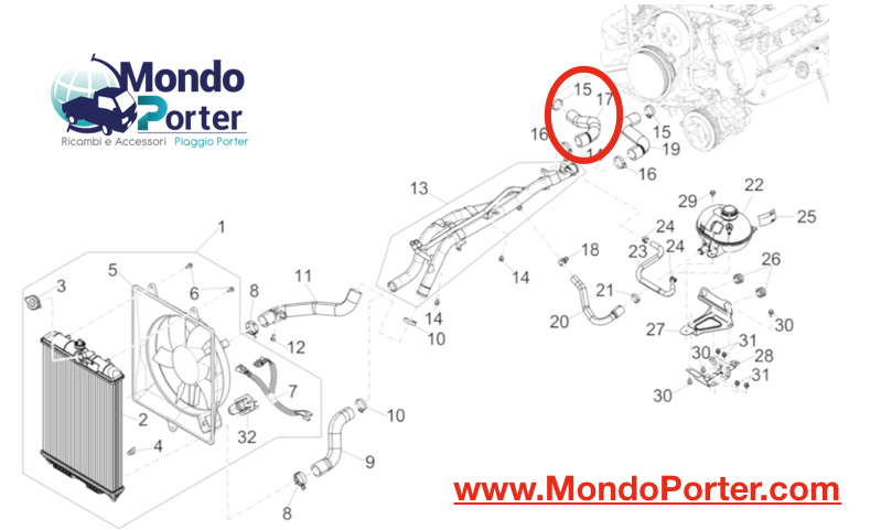 Manicotto Acqua Superiore Dx Piaggio Porter Multitech E6 DAM13R