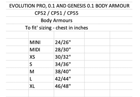Armor Sizing Chart
