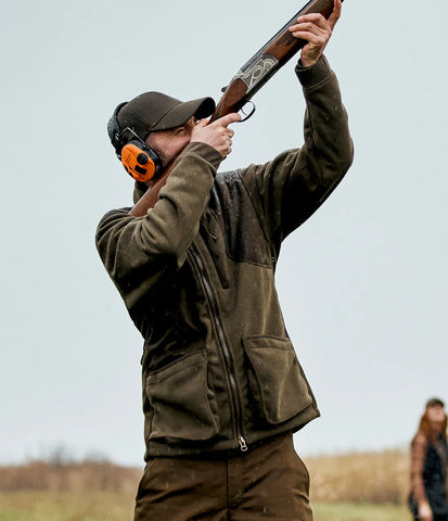Man wearing shooting jacket for shooting