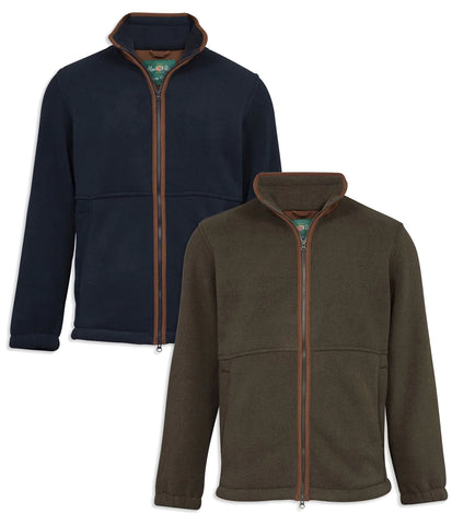 Alan Paine Aylsham Windblock Waterproof Fleece Jacket in green and navy against a white background
