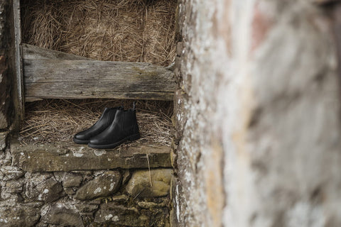 Hoggs of Fife boots against a farmyard background