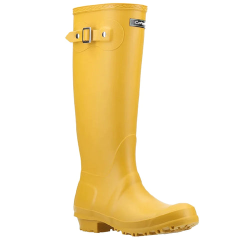 Cotswold Sandringham Buckle Strap Wellingtons in yellow against a white background