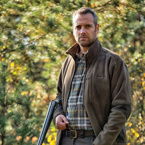 Man modelling Deerhunter jacket as part of shooting clothing outfit