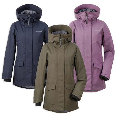 Frida Padded Waterproof Parka in different colours against a white background