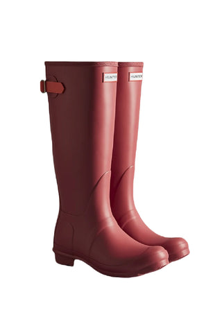 Hunter Womens Original Tall Back Adjustable Wellington Boots in red against a white background