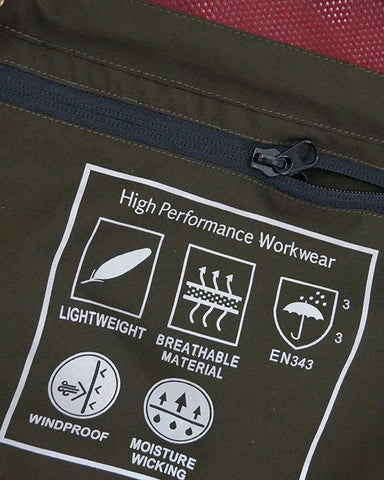 Label of a Waterproof Jacket Showing Its Key Features