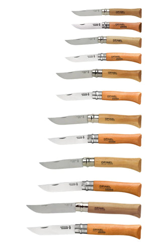 Opinel Classic Originals Knife in its different sizes against a white background