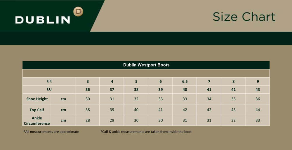 Westport Boot Size chart