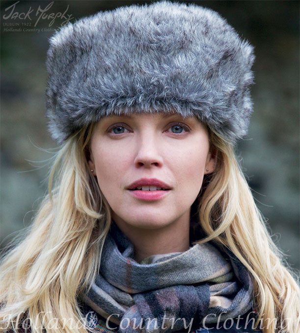 grey faux fur hat