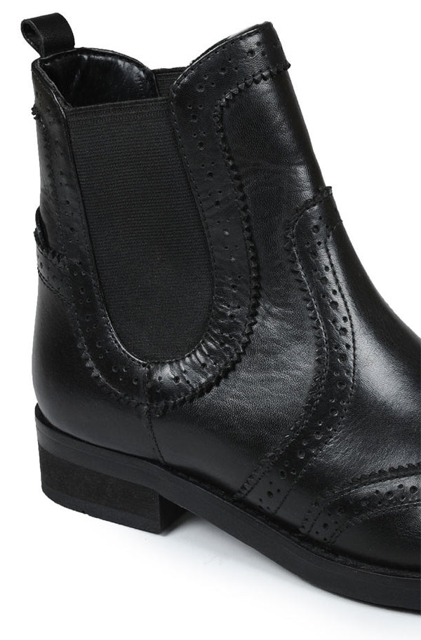 Ladies Leather Black Brogue Chelsea Boot