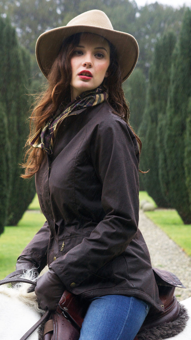 ladies long waxed riding coat