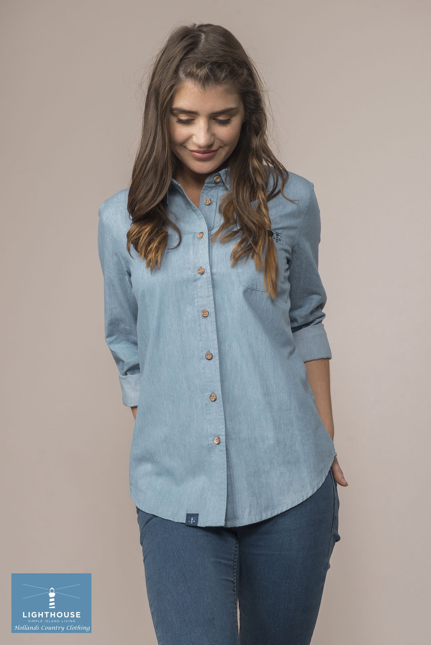 pale blue denim shirt