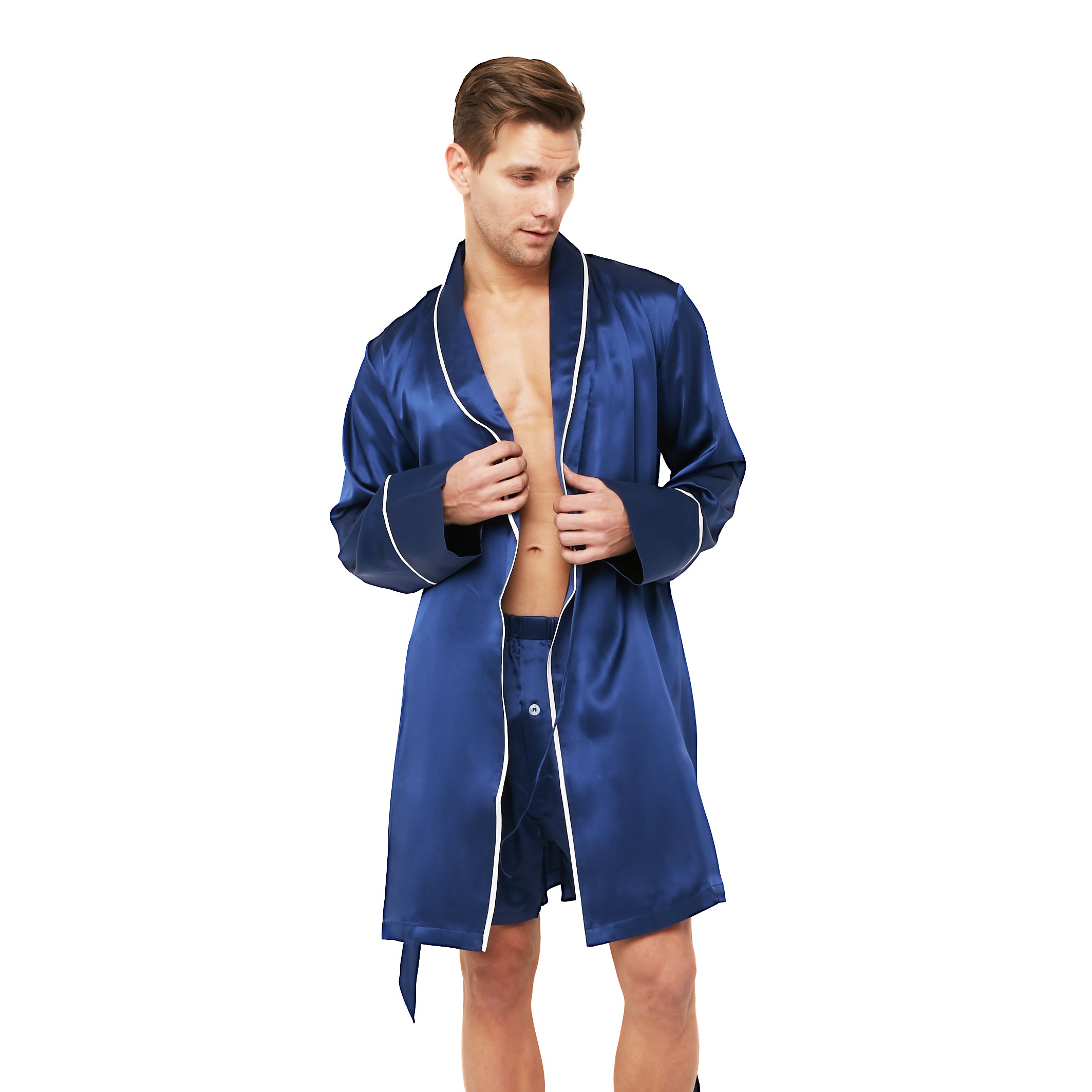 Myk Silk Mens Robe With Shawl Collar Contrast Piping 9177