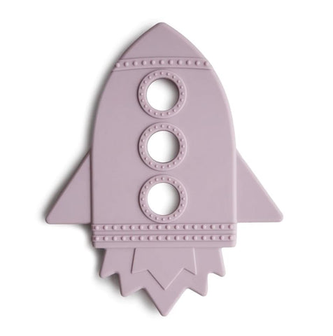 Silicone teether for a baby shaped like a rocketship