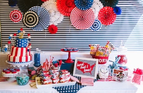 Land of the Three patriotic-themed third birthday party dessert table
