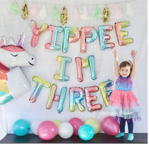 "Yippee I'm three" third birthday party theme