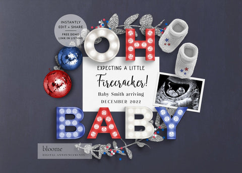 4th of July pregnancy announcement flat lay