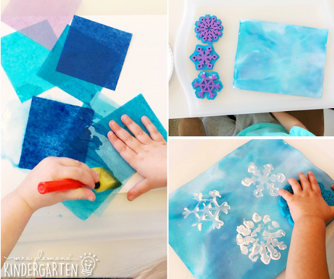 winter activities tissue paper snowprints