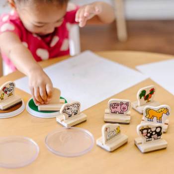 Wooden Farm Animals Stamp Set for 3 year olds