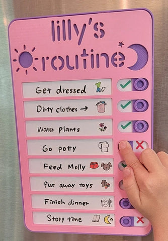 Sliding bedtime routine chart from 3D Meow Meow Etsy shop