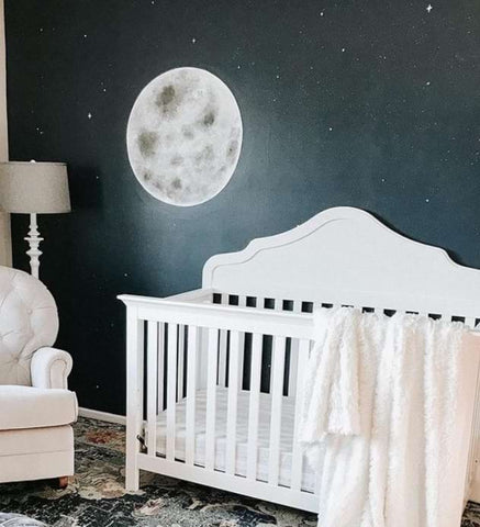 Black nursery with moon and star wall mural