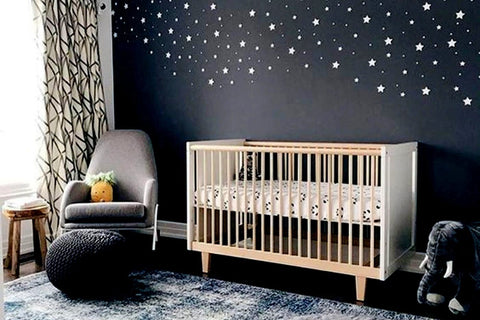 Black baby nursery with star wall decals