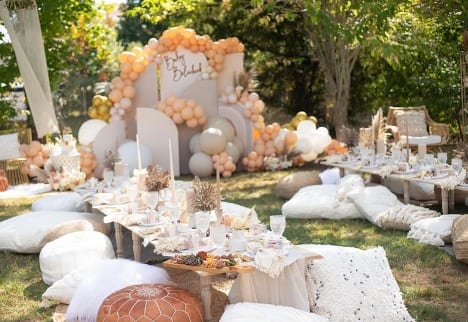 Outdoor boho-themed baby shower