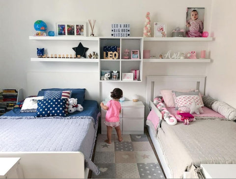 Pink and blue shared kids' room