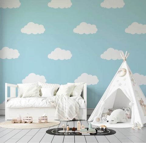 Cloud wall decals in a cloud-themed nursery