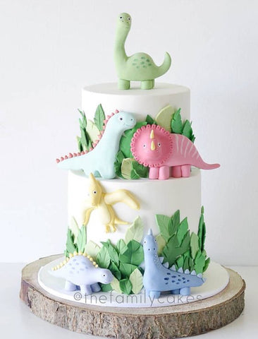 Dinosaur cake for a dino-themed baby shower