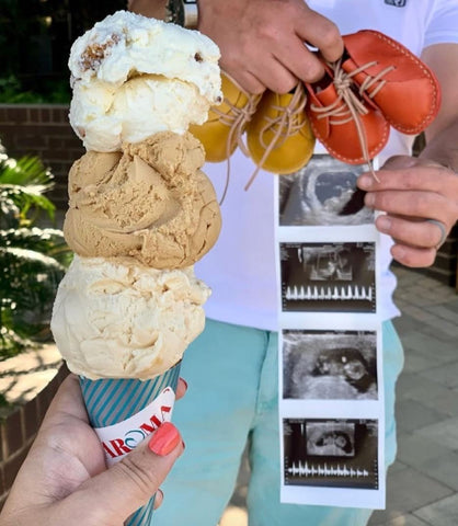 An ultrasound displayed next to an ice cream cone with three scoops