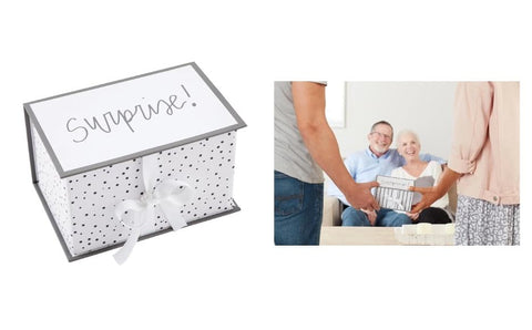 Surprise box announcing a pregnancy to grandparents