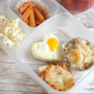 Heart-shaped egg bento box idea for toddlers