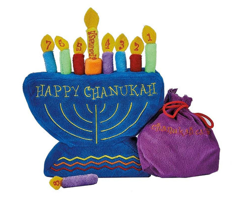 Plush menorah toy for baby's first holiday