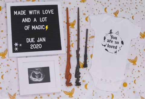 Harry Potter-themed letterboard pregnancy announcment