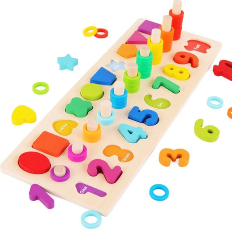 Wooden toddler puzzle with shapes and numbers