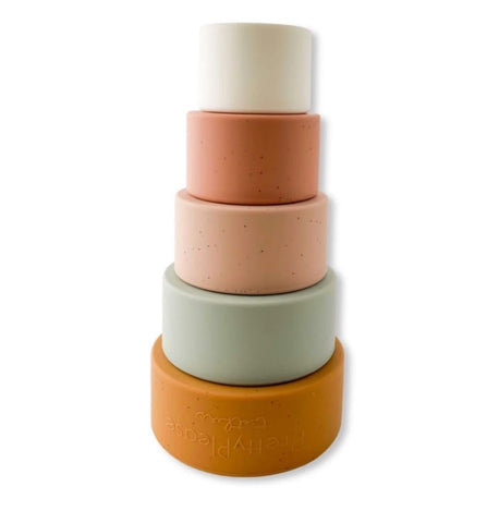 Neutral colored, Montessori-style stacking cup toy for babies