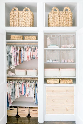 Organized nursery closet that utilizes vertical space