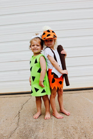 Pebbles and Bam Bam Flinstones kids Halloween costume for siblings