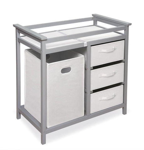 Nursery changing table with built-in hamper and drawers