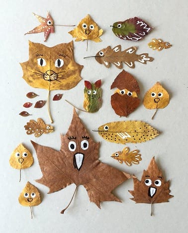 Thanksgiving family craft: Leaves decorated with faces