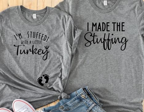 Pregnancy Couple T-Shirts Funny Thanksgiving Day Turkey Maternity Matching  Shirt