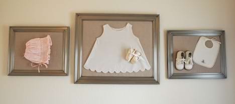 Upcycled nursery antique baby clothes wall art