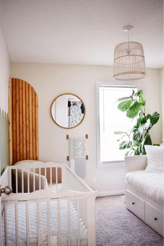 Upcycled nursery light fixture made from a basket