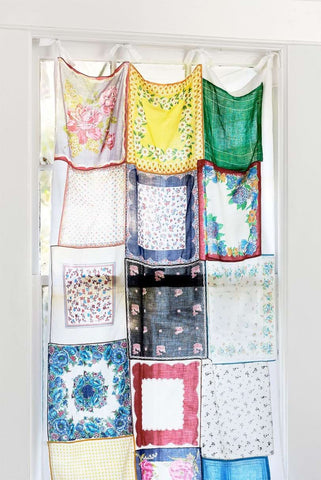 Upcycled nursery curtains made from handkerchiefs