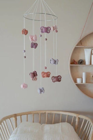 Nursery mobile made from upcycled pacifiers